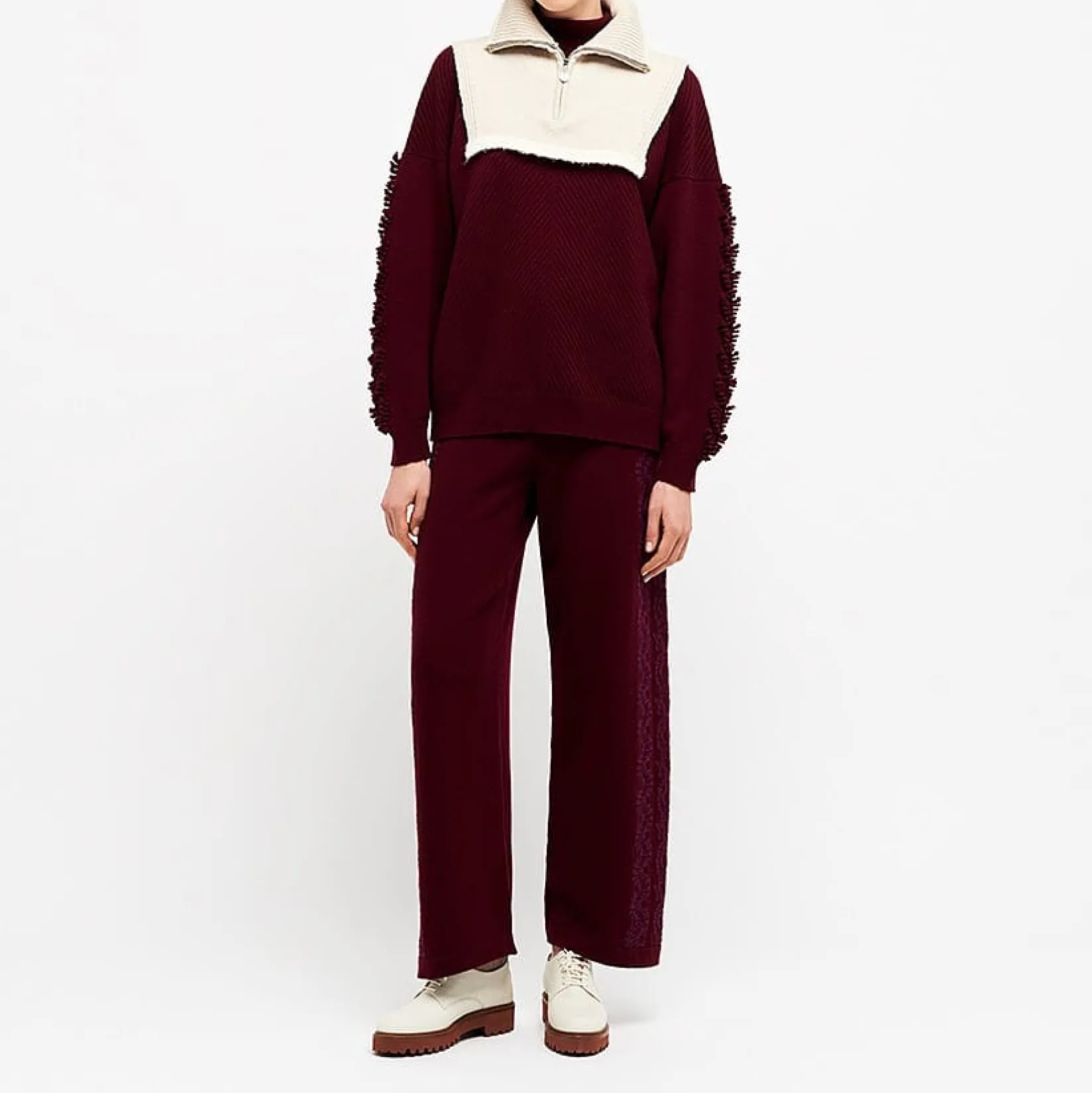 Women Barrie Shearling collar in cashmere and alpaca