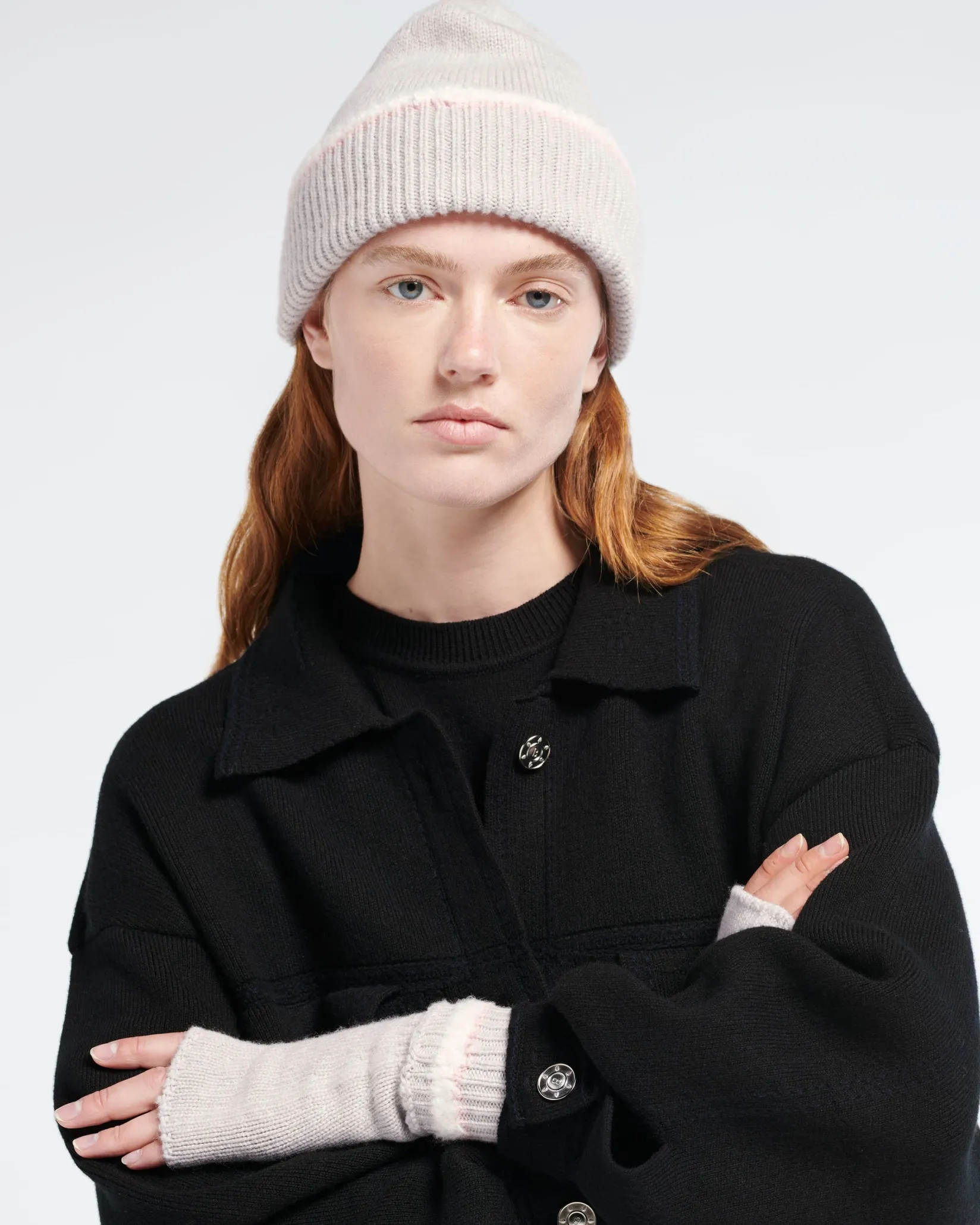 Women Barrie Shearling-effect cashmere fingerless gloves