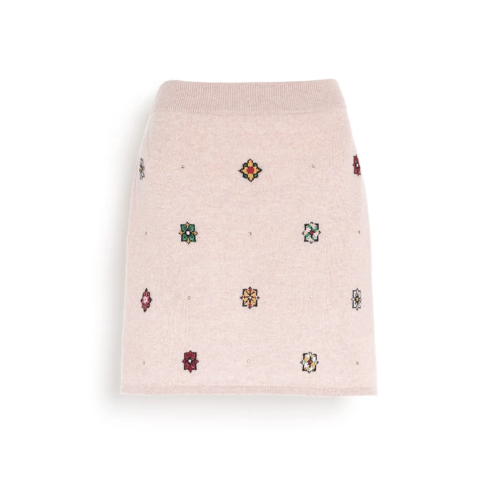 Women Barrie Short skirt in cashmere and cotton with floral motif