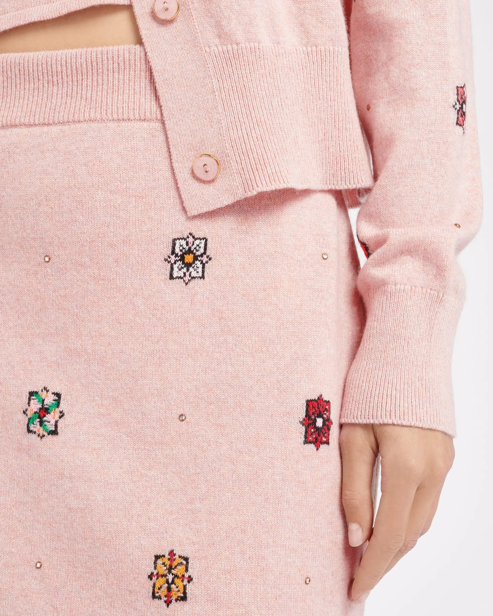 Women Barrie Short skirt in cashmere and cotton with floral motif