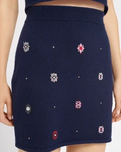 Women Barrie Short skirt in cashmere and cotton with floral motif