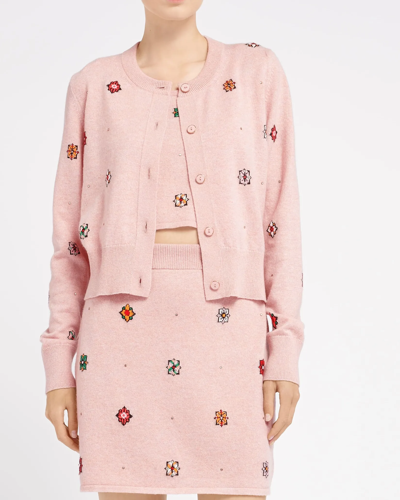 Women Barrie Short skirt in cashmere and cotton with floral motif