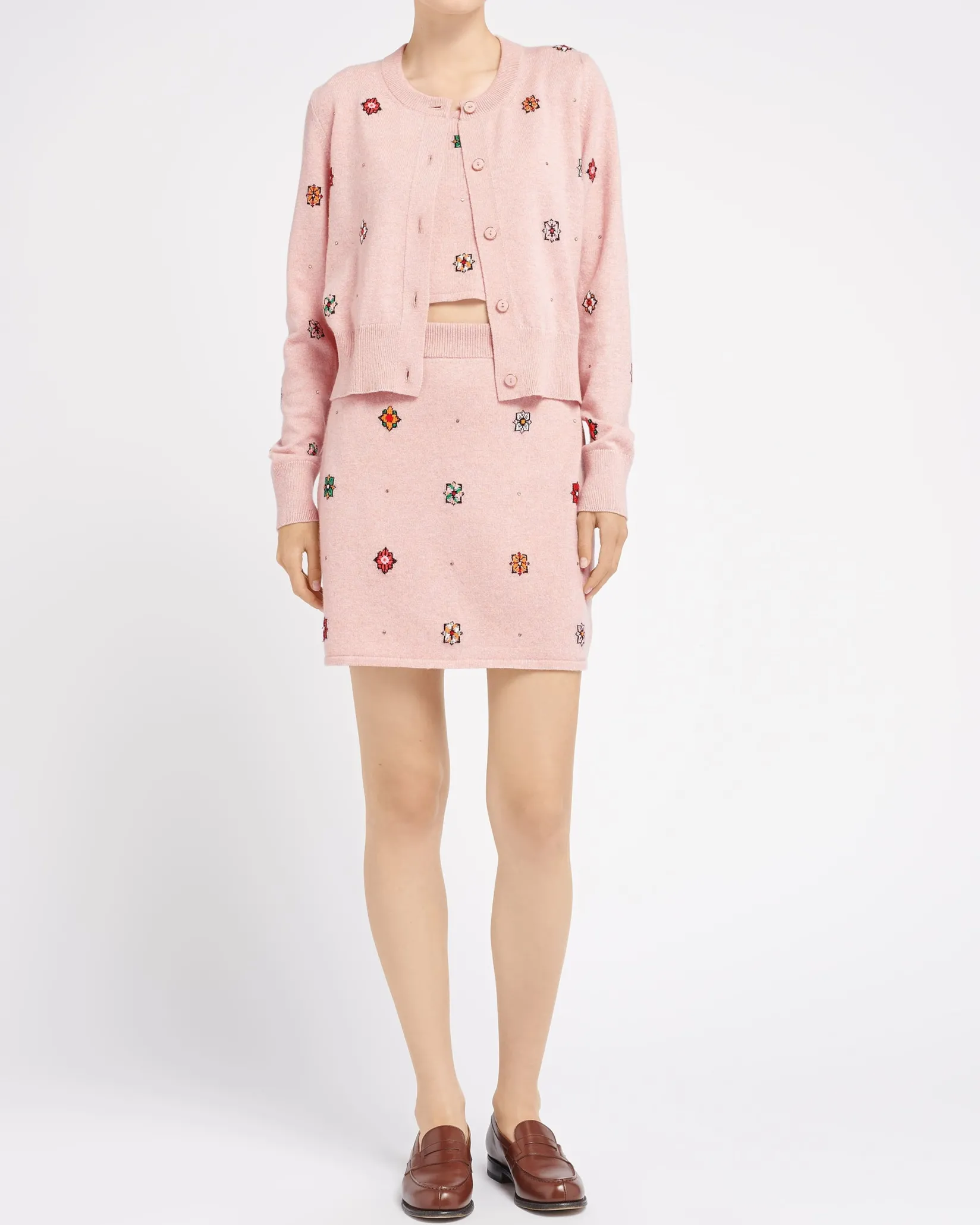 Women Barrie Short skirt in cashmere and cotton with floral motif