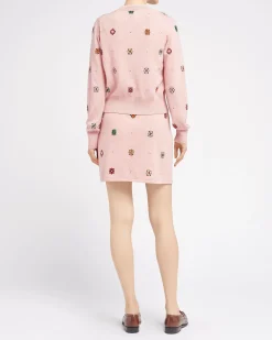 Women Barrie Short skirt in cashmere and cotton with floral motif