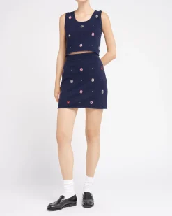 Women Barrie Short skirt in cashmere and cotton with floral motif