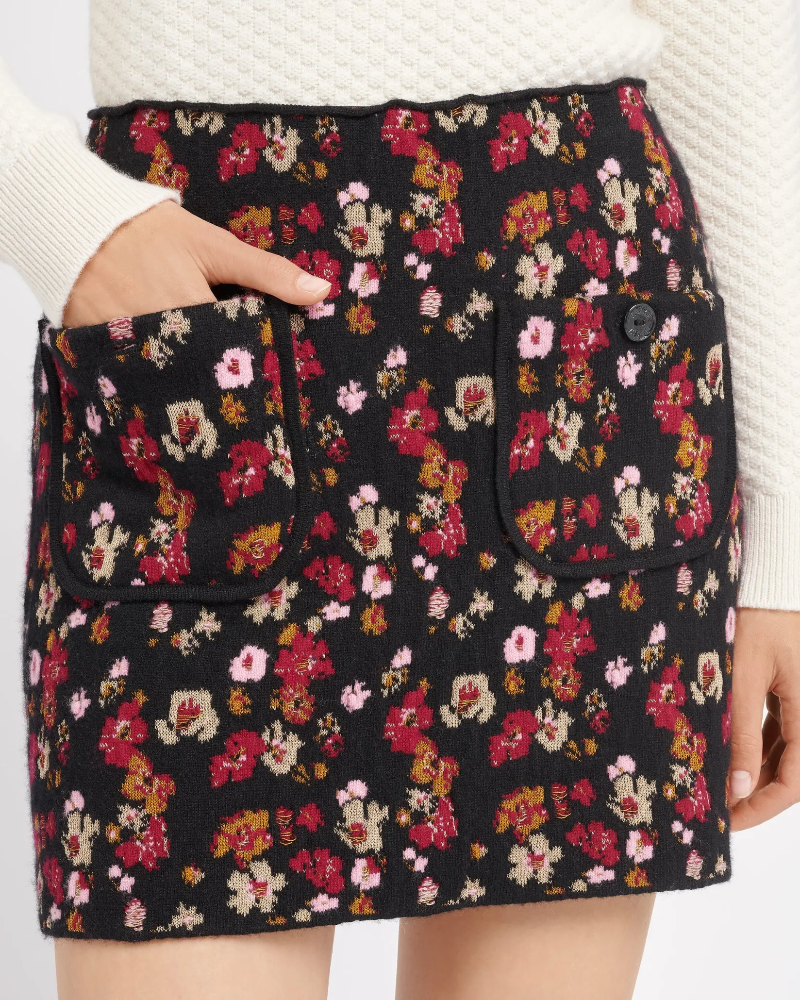 Women Barrie Short skirt in cashmere with floral motif