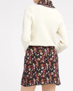 Women Barrie Short skirt in cashmere with floral motif