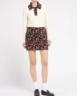 Women Barrie Short skirt in cashmere with floral motif