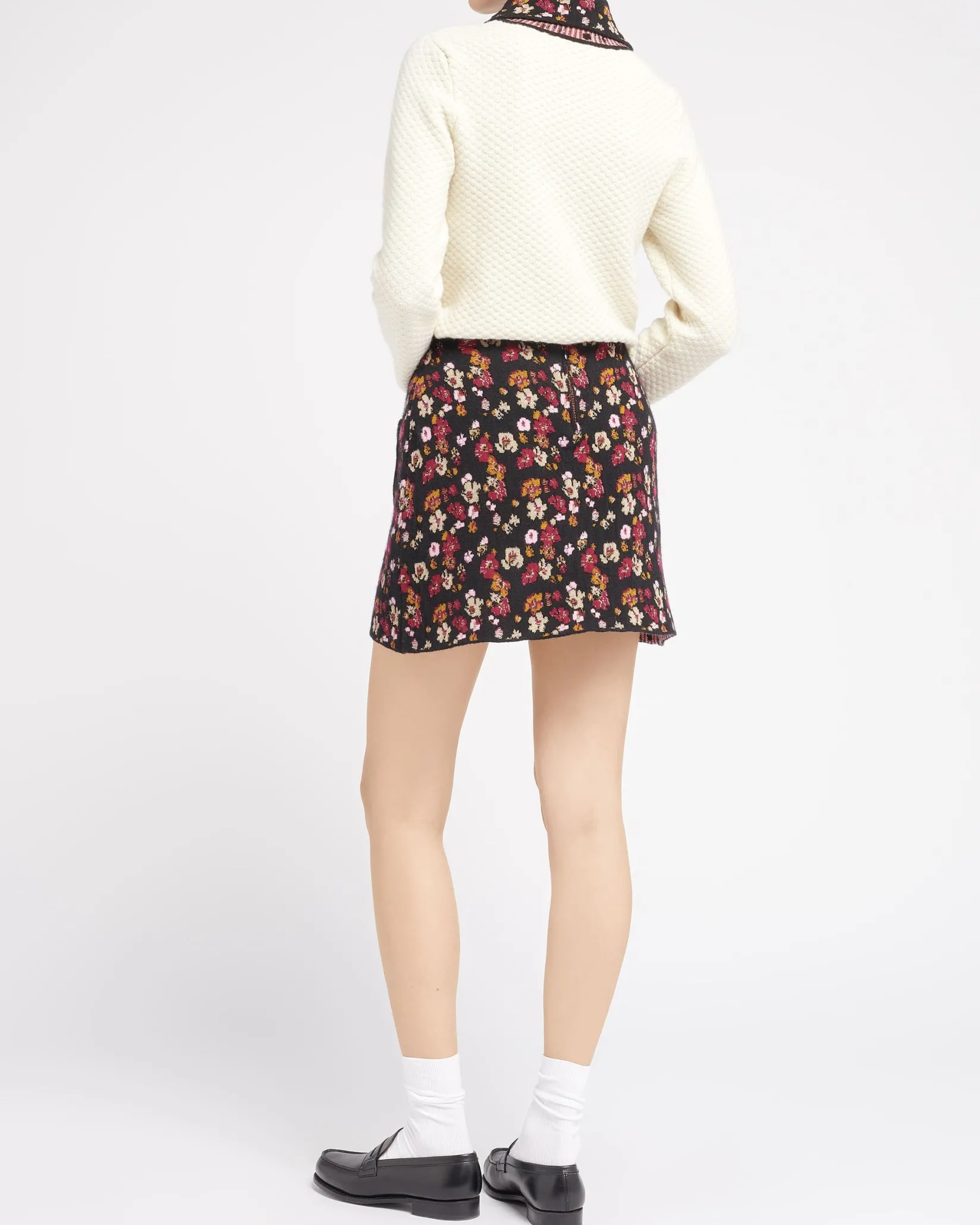 Women Barrie Short skirt in cashmere with floral motif
