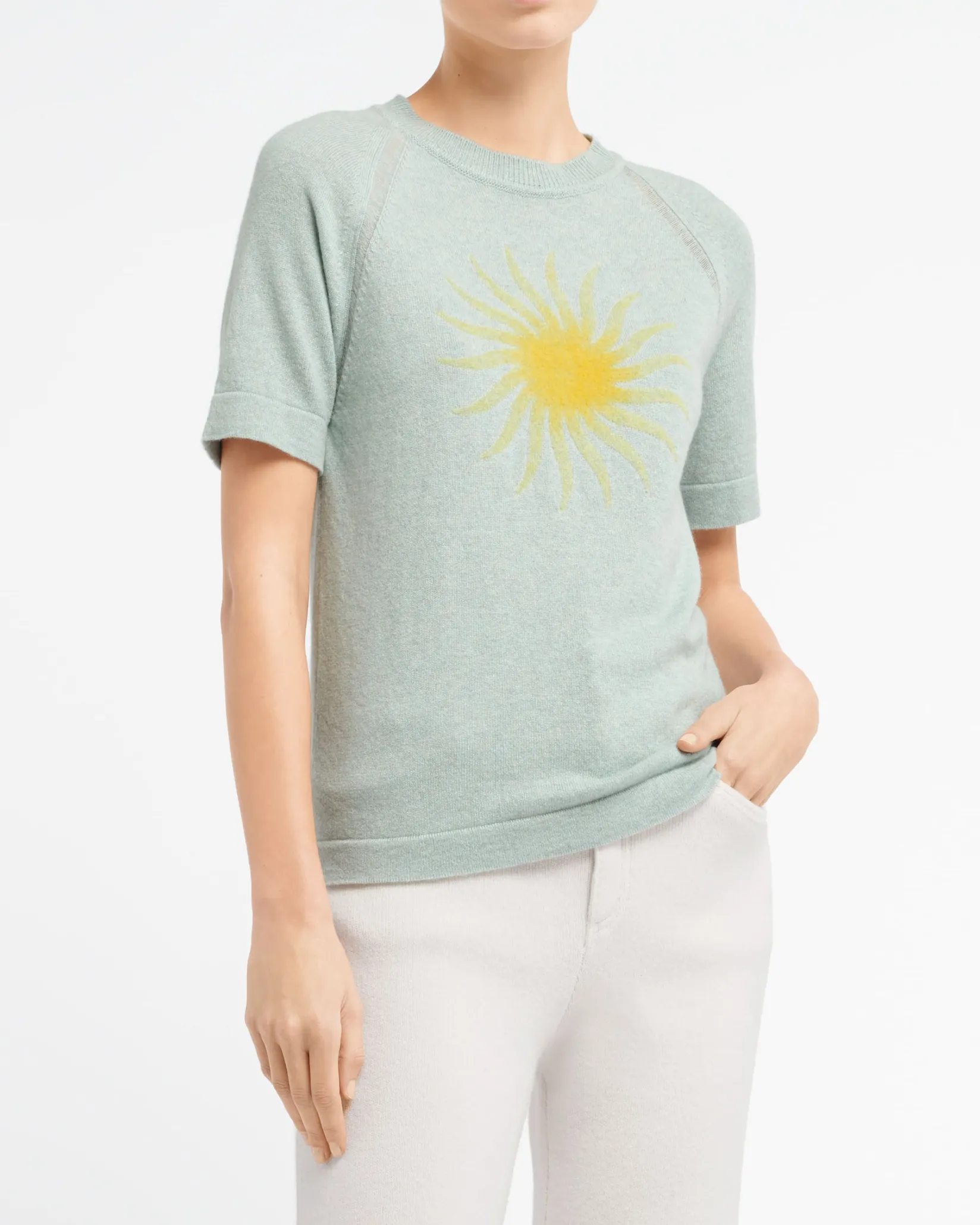 Women Barrie Short-sleeved cashmere top with sunburst motif