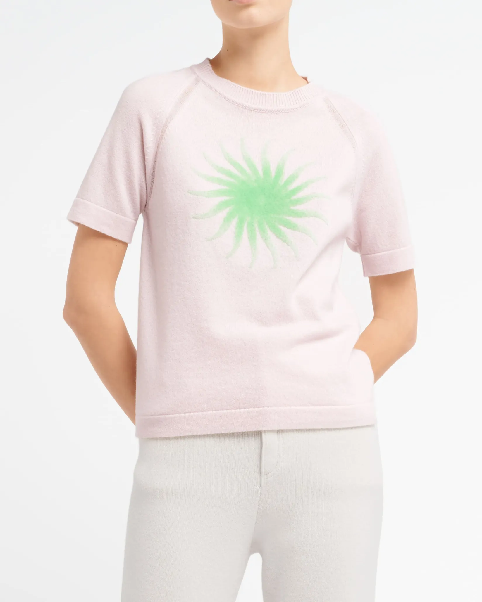 Women Barrie Short-sleeved cashmere top with sunburst motif