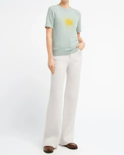 Women Barrie Short-sleeved cashmere top with sunburst motif