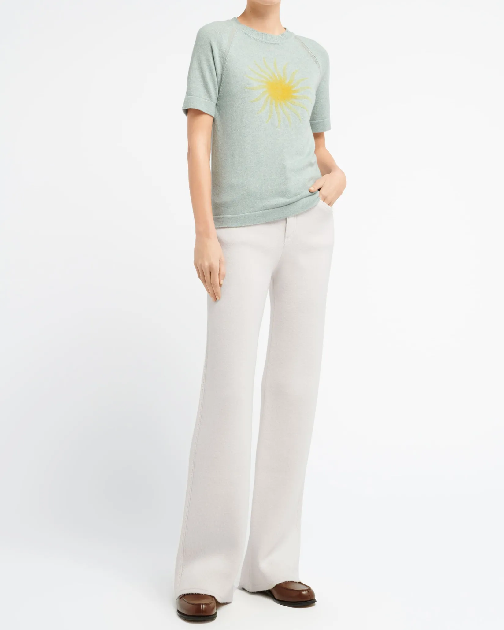 Women Barrie Short-sleeved cashmere top with sunburst motif