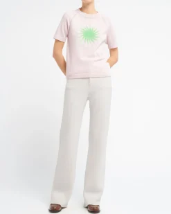 Women Barrie Short-sleeved cashmere top with sunburst motif