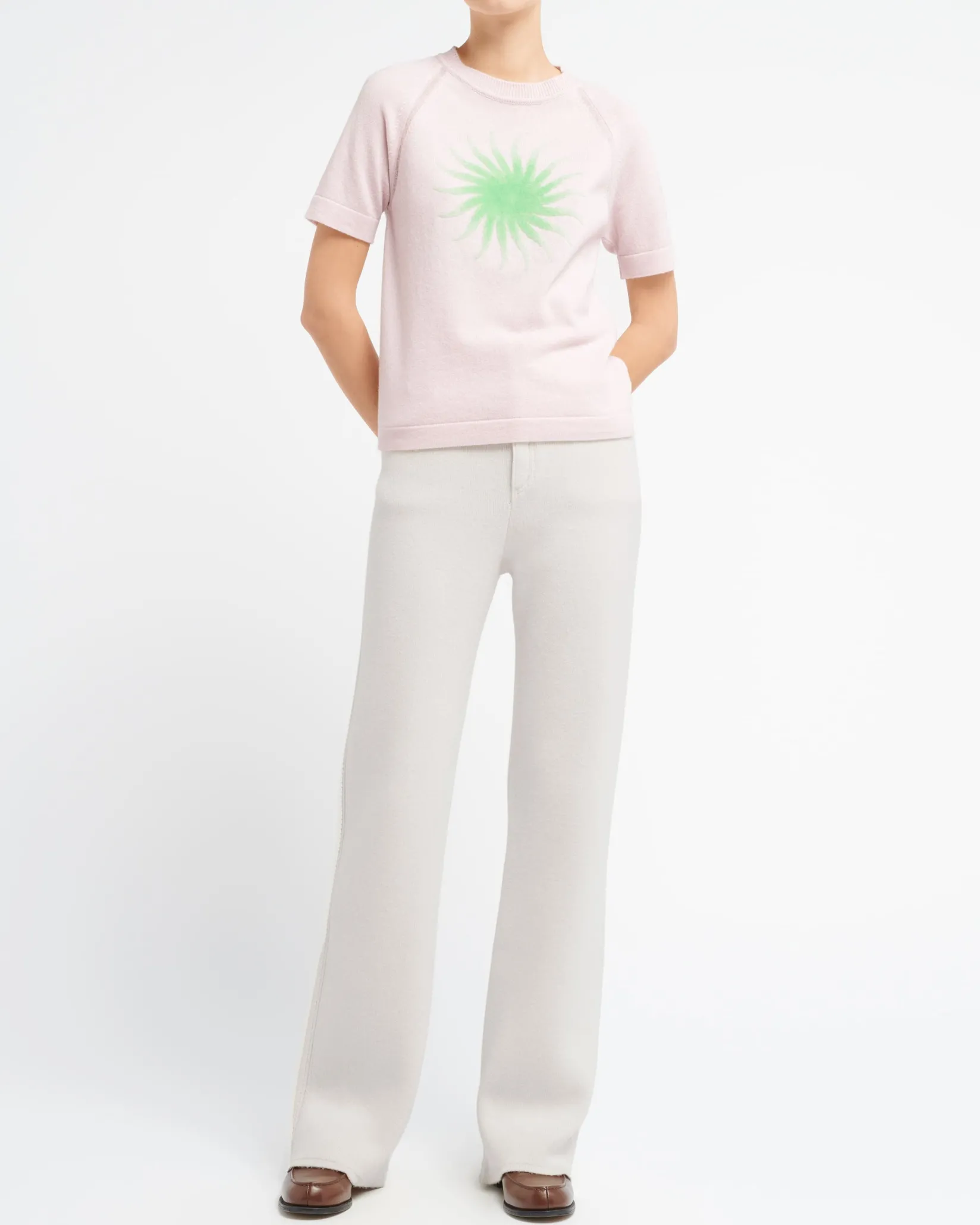 Women Barrie Short-sleeved cashmere top with sunburst motif