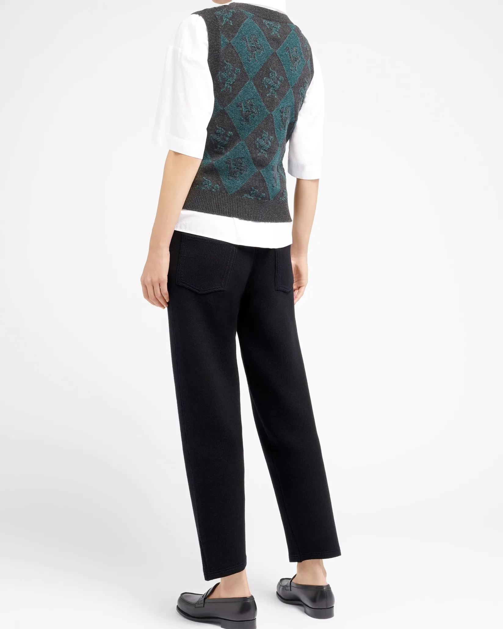 Women Barrie Sleeveless cashmere and wool jumper with a unicorn motif
