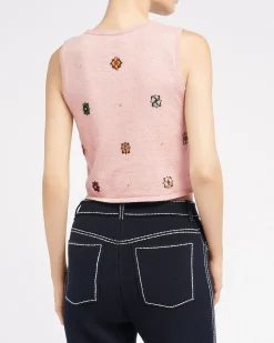Women Barrie Sleeveless crop top in cashmere and cotton with floral motif