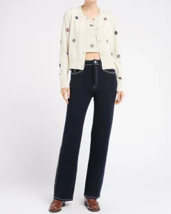 Women Barrie Sleeveless crop top in cashmere and cotton with floral motif