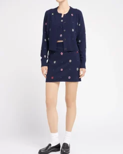 Women Barrie Sleeveless crop top in cashmere and cotton with floral motif