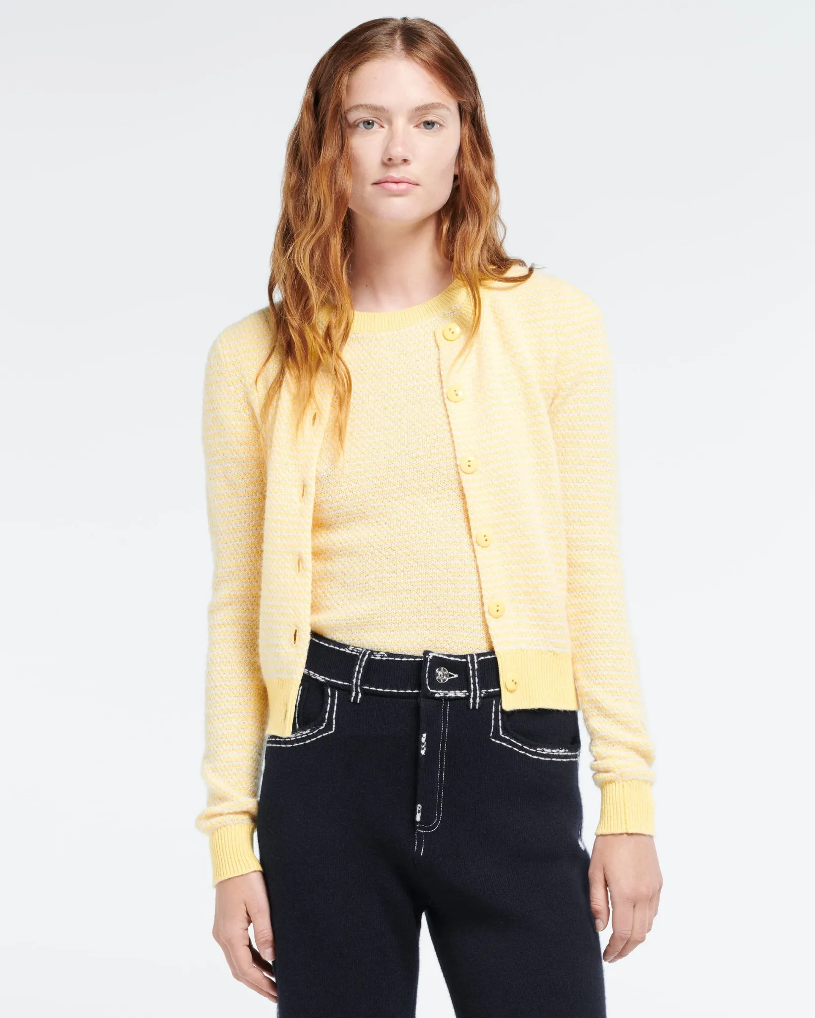 Women Barrie Striped cardigan in cashmere, alpaca and silk
