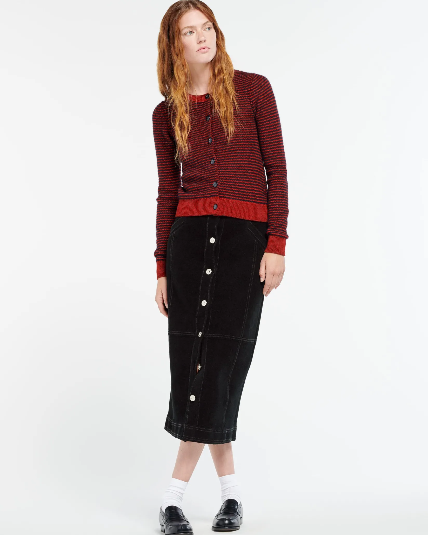 Women Barrie Striped cardigan in cashmere, alpaca and silk