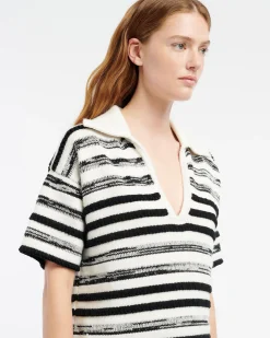 Women Barrie Striped cashmere and cotton polo shirt