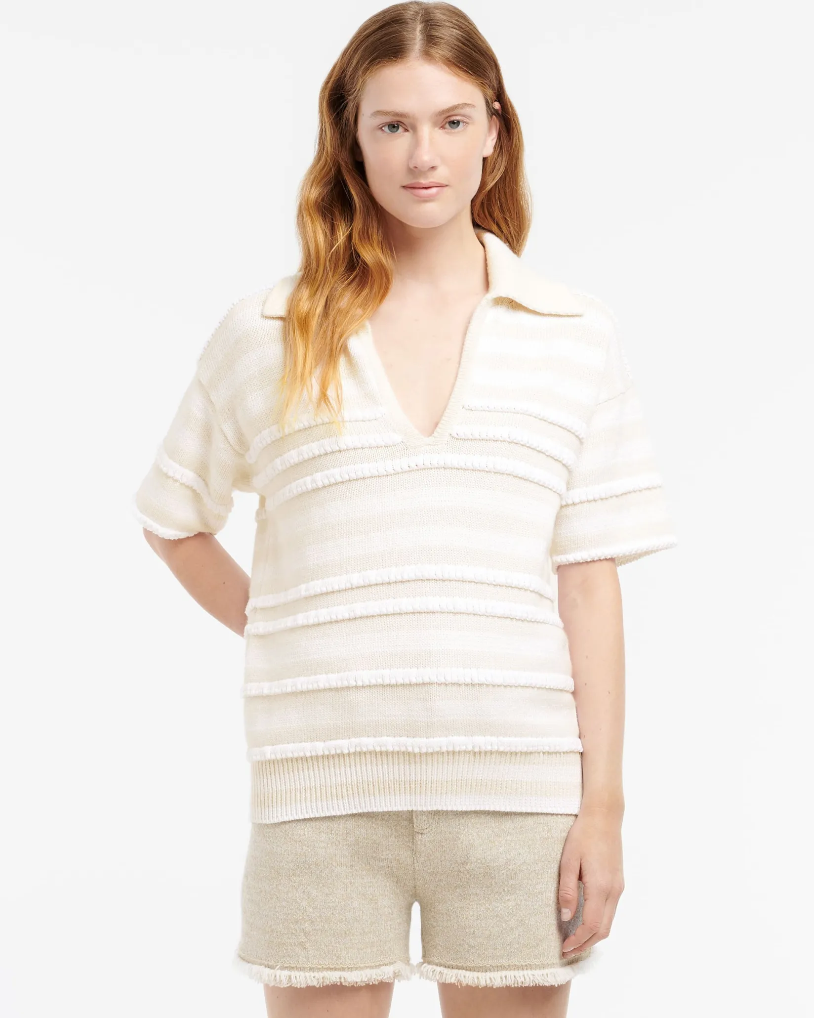 Women Barrie Striped cashmere and cotton polo shirt