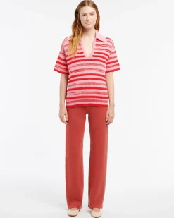 Women Barrie Striped cashmere and cotton polo shirt