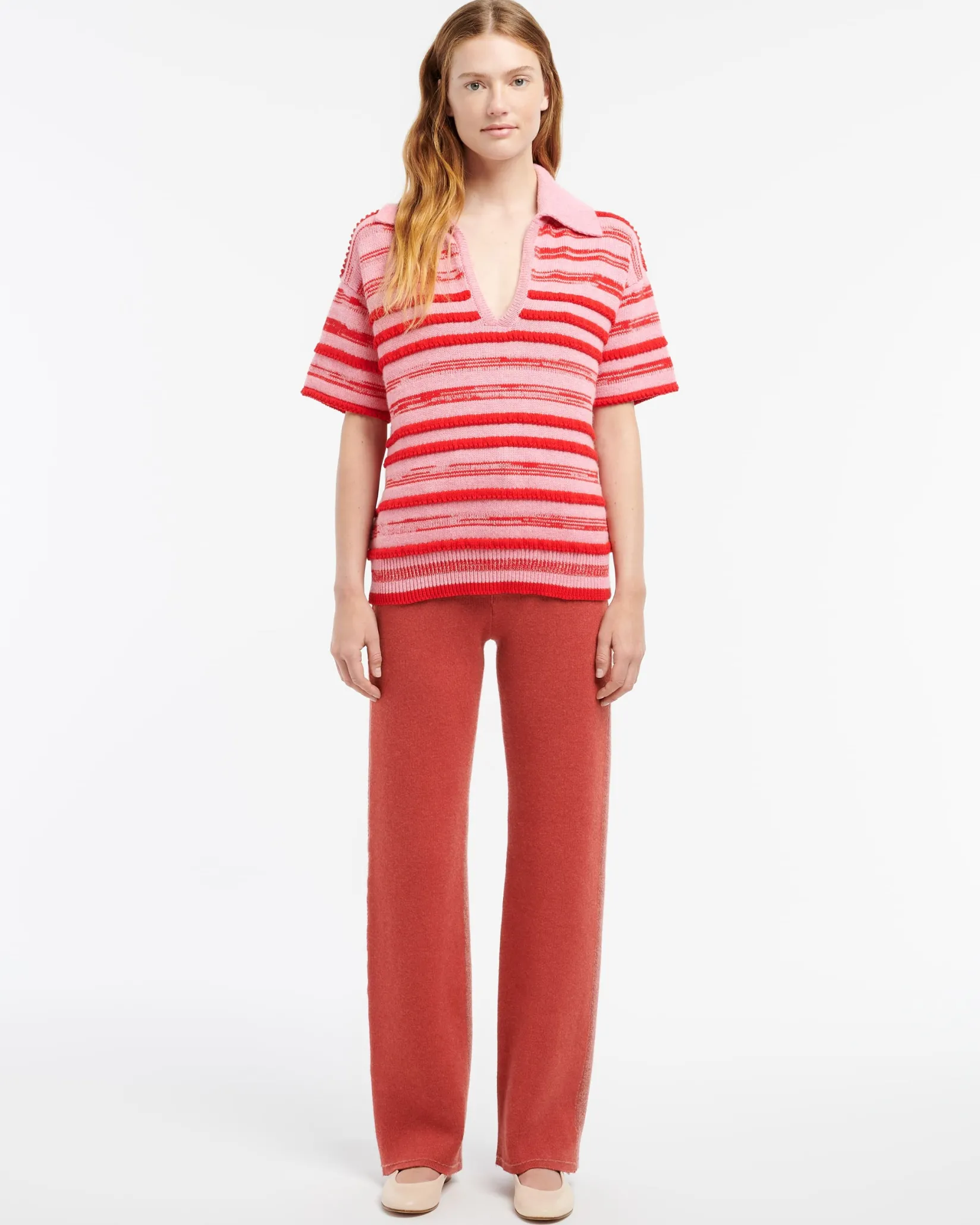 Women Barrie Striped cashmere and cotton polo shirt