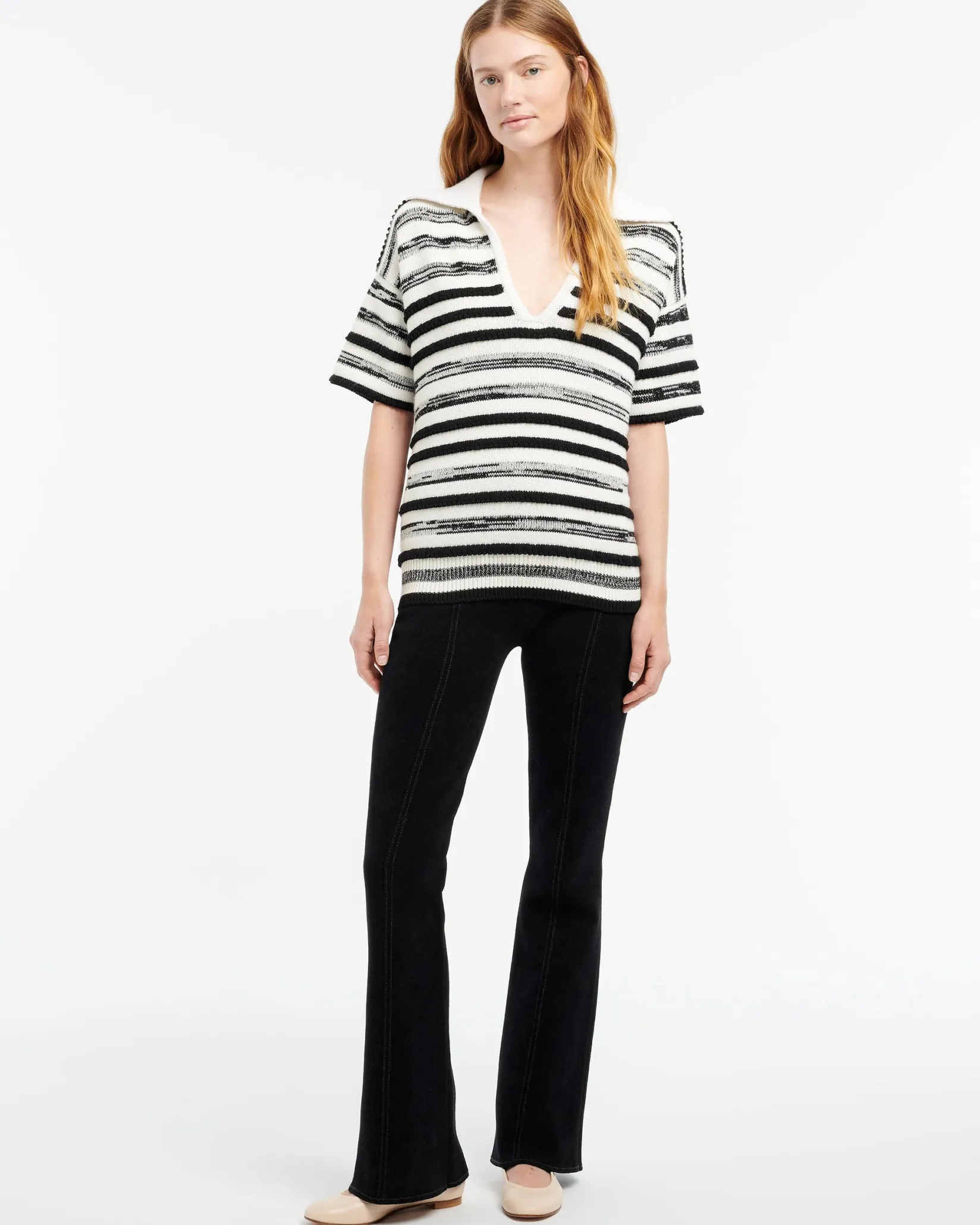 Women Barrie Striped cashmere and cotton polo shirt