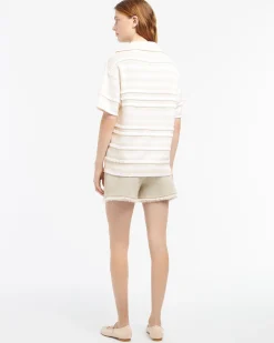 Women Barrie Striped cashmere and cotton polo shirt