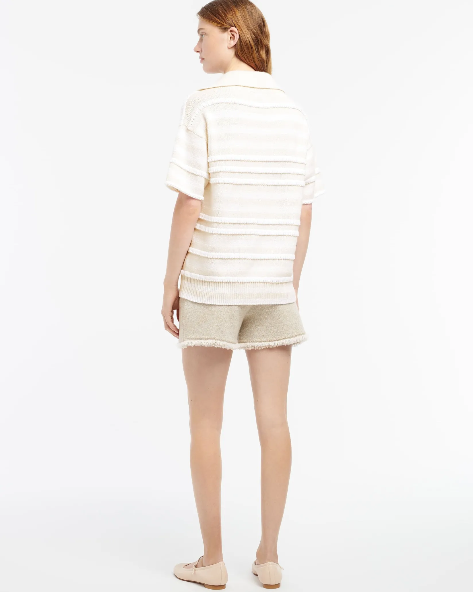 Women Barrie Striped cashmere and cotton polo shirt