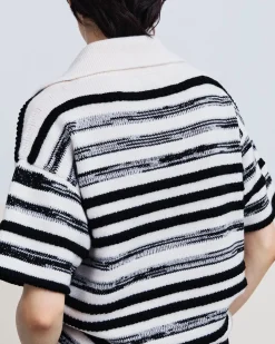 Women Barrie Striped cashmere and cotton polo shirt
