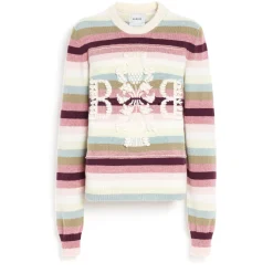 Women Barrie Striped cashmere 3D logo round-neck jumper