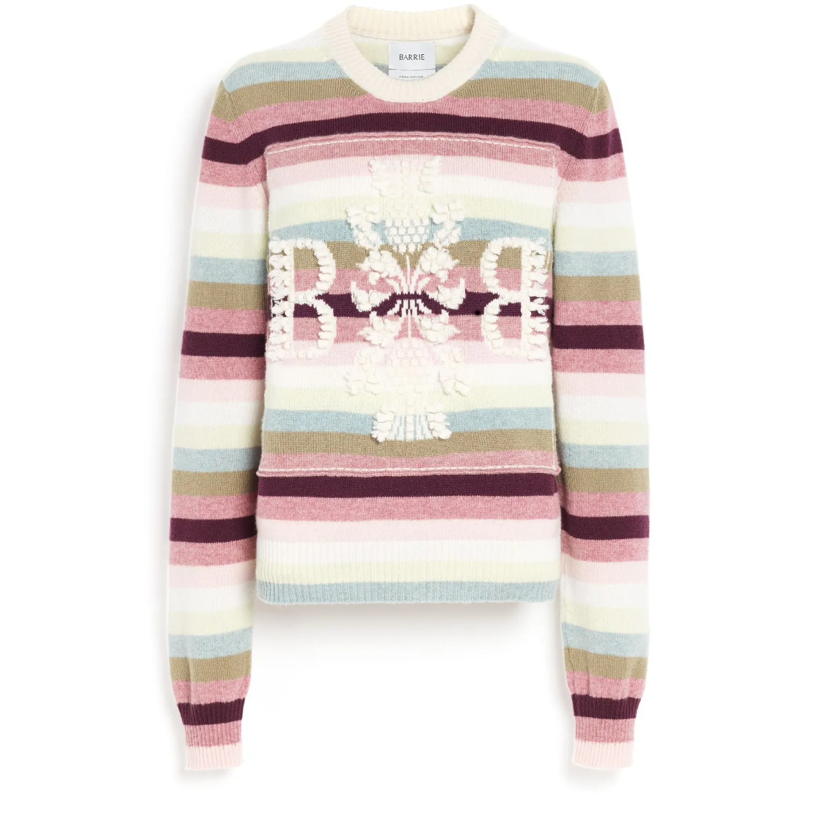 Women Barrie Striped cashmere 3D logo round-neck jumper