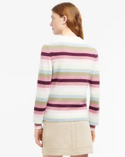 Women Barrie Striped cashmere 3D logo round-neck jumper