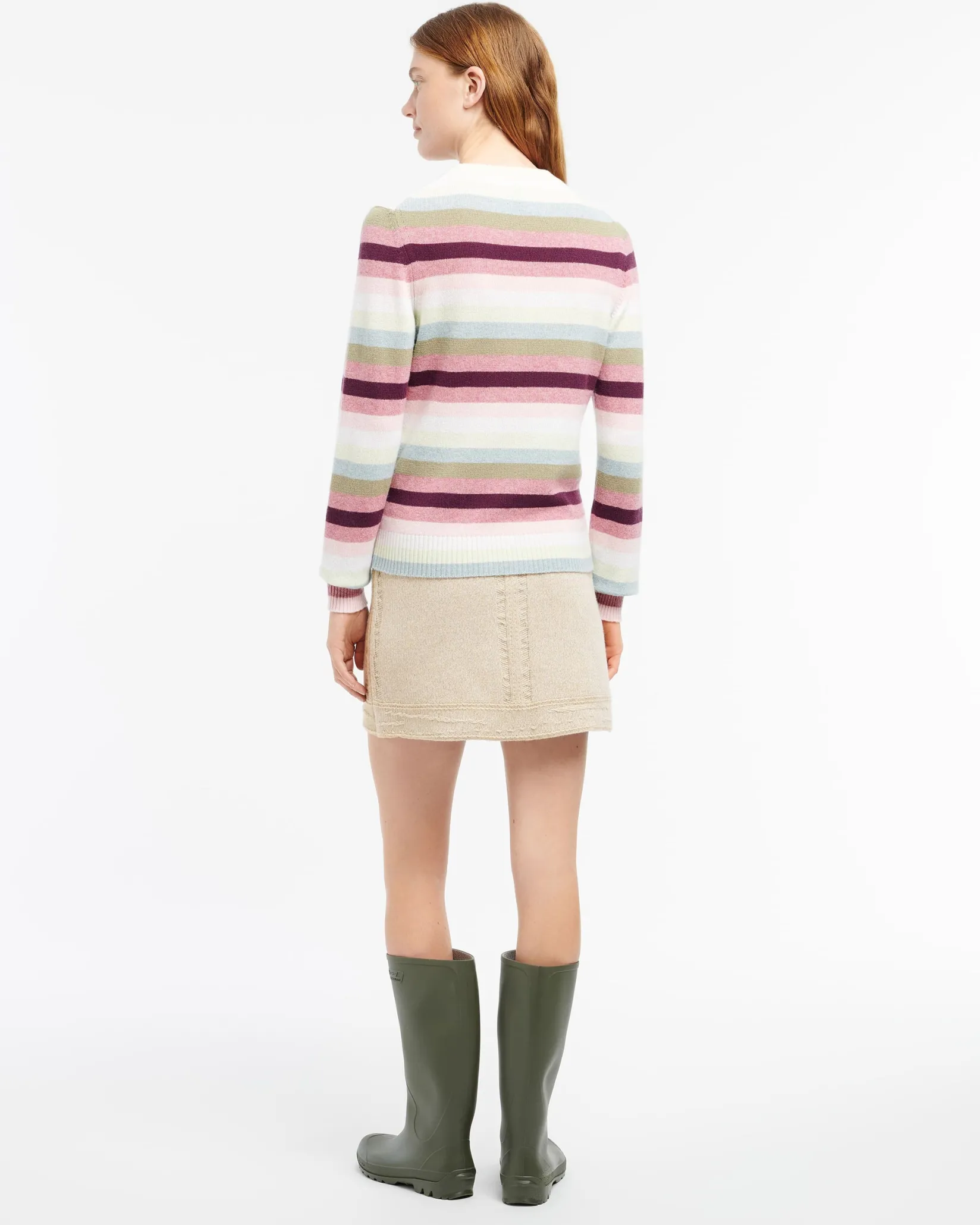 Women Barrie Striped cashmere 3D logo round-neck jumper