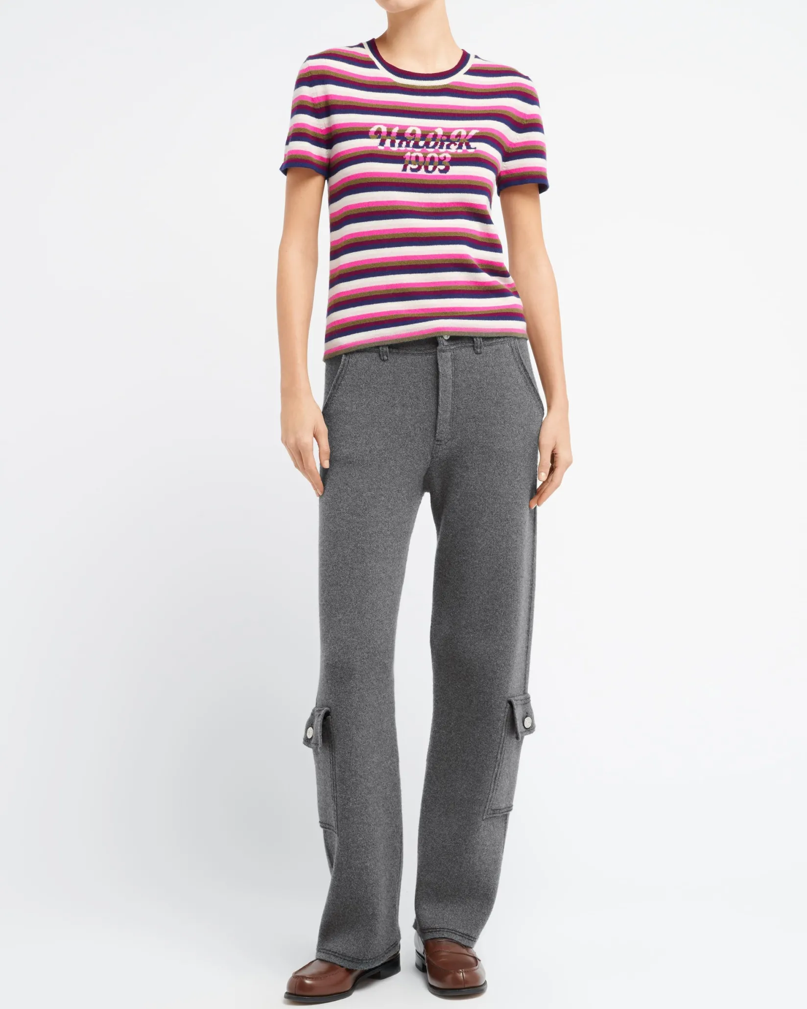 Women Barrie Striped cashmere top