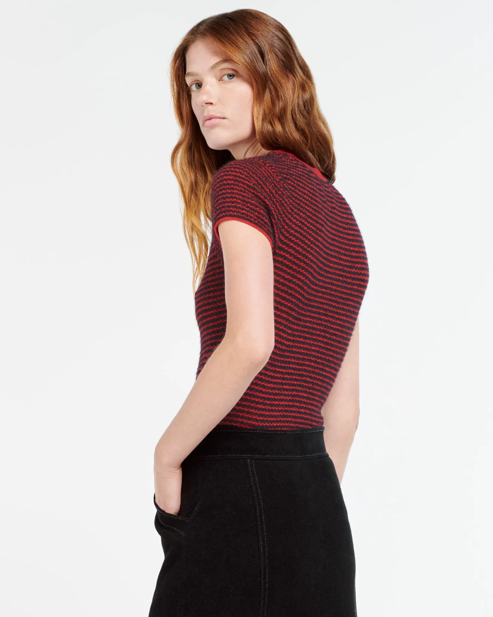 Women Barrie Striped top in cashmere, alpaca and silk