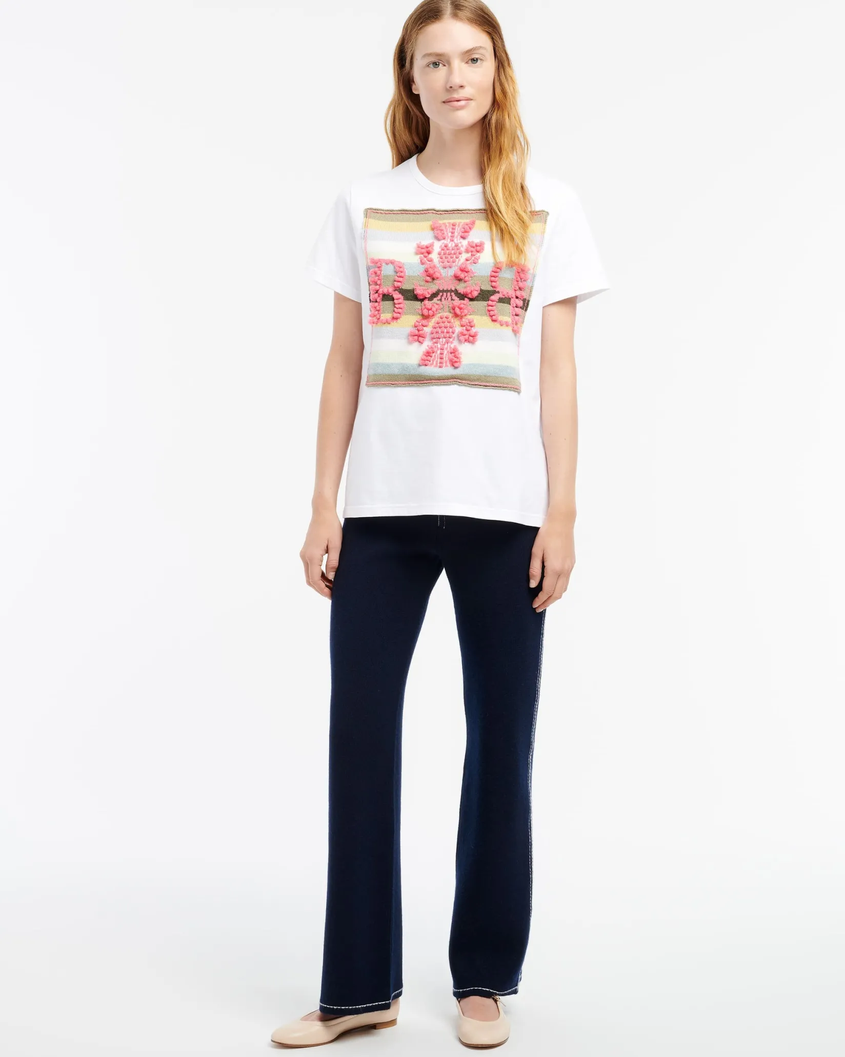 Women Barrie Striped t-shirt with logo cashmere patch