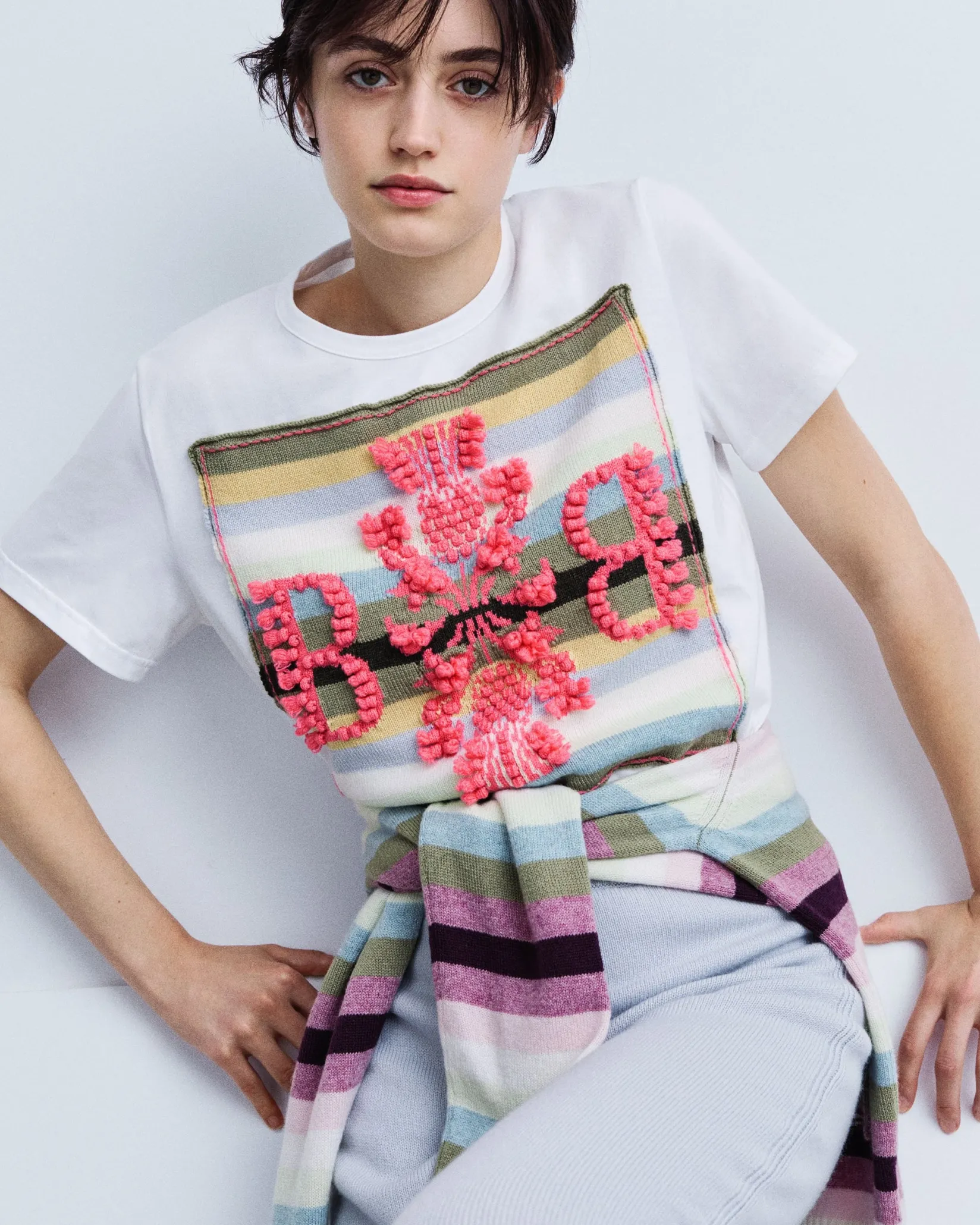 Women Barrie Striped t-shirt with logo cashmere patch