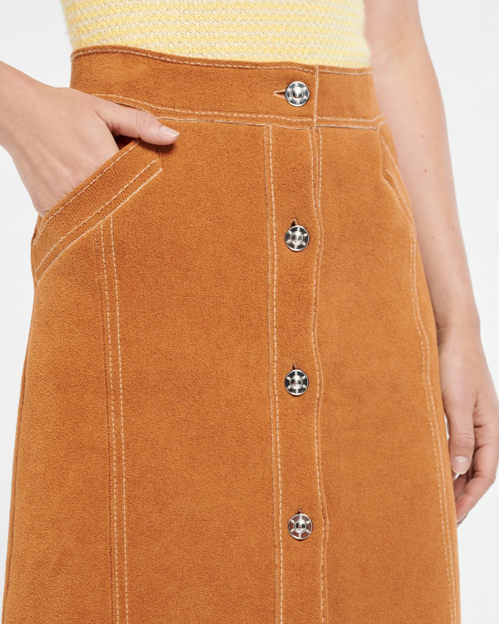 Women Barrie Suede-effect long skirt in cashmere and cotton