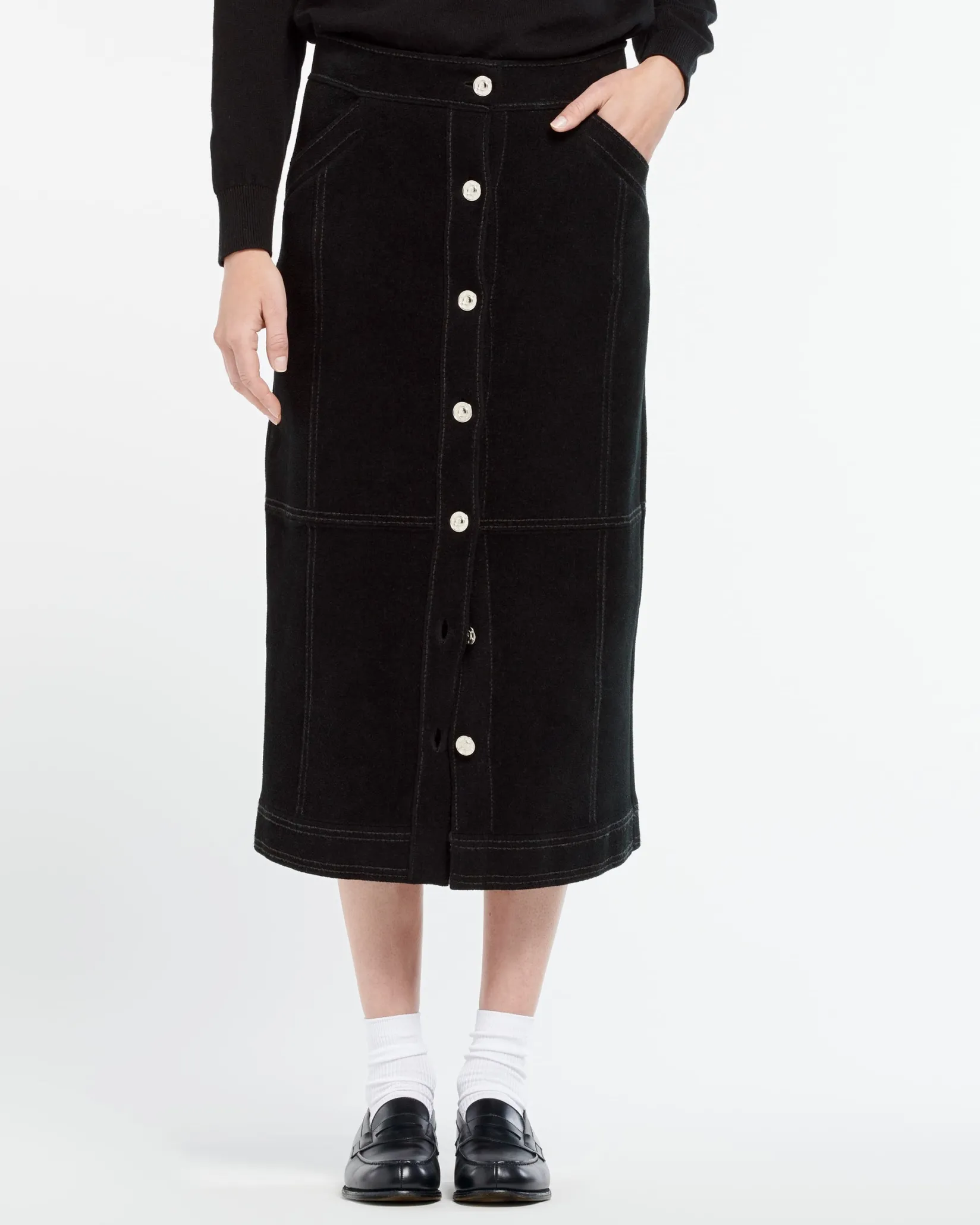 Women Barrie Suede-effect long skirt in cashmere and cotton