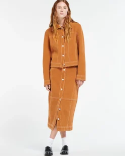 Women Barrie Suede-effect long skirt in cashmere and cotton