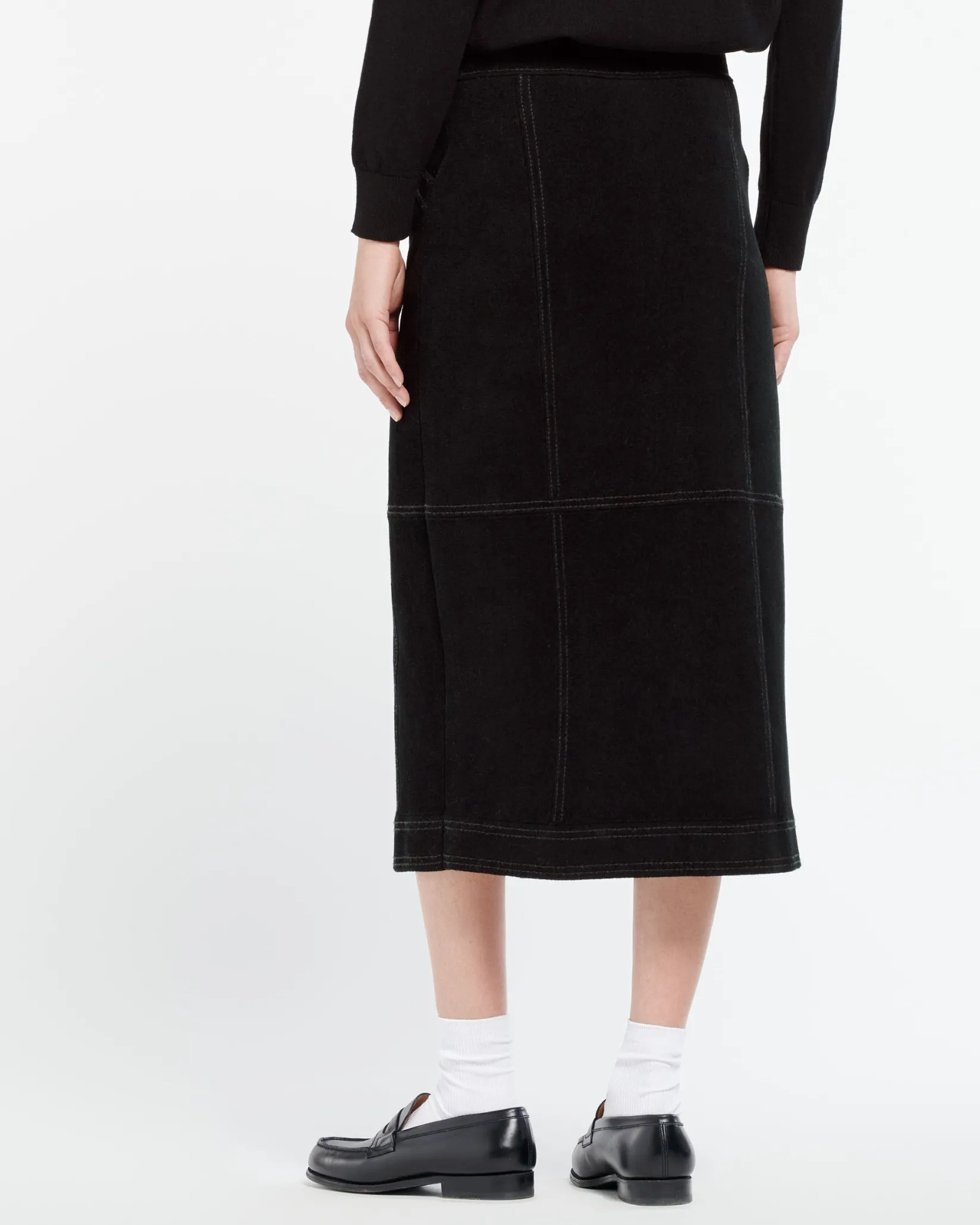 Women Barrie Suede-effect long skirt in cashmere and cotton