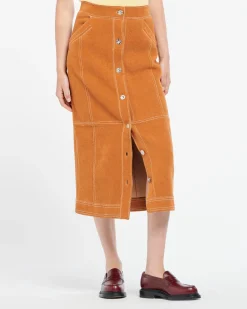 Women Barrie Suede-effect long skirt in cashmere and cotton