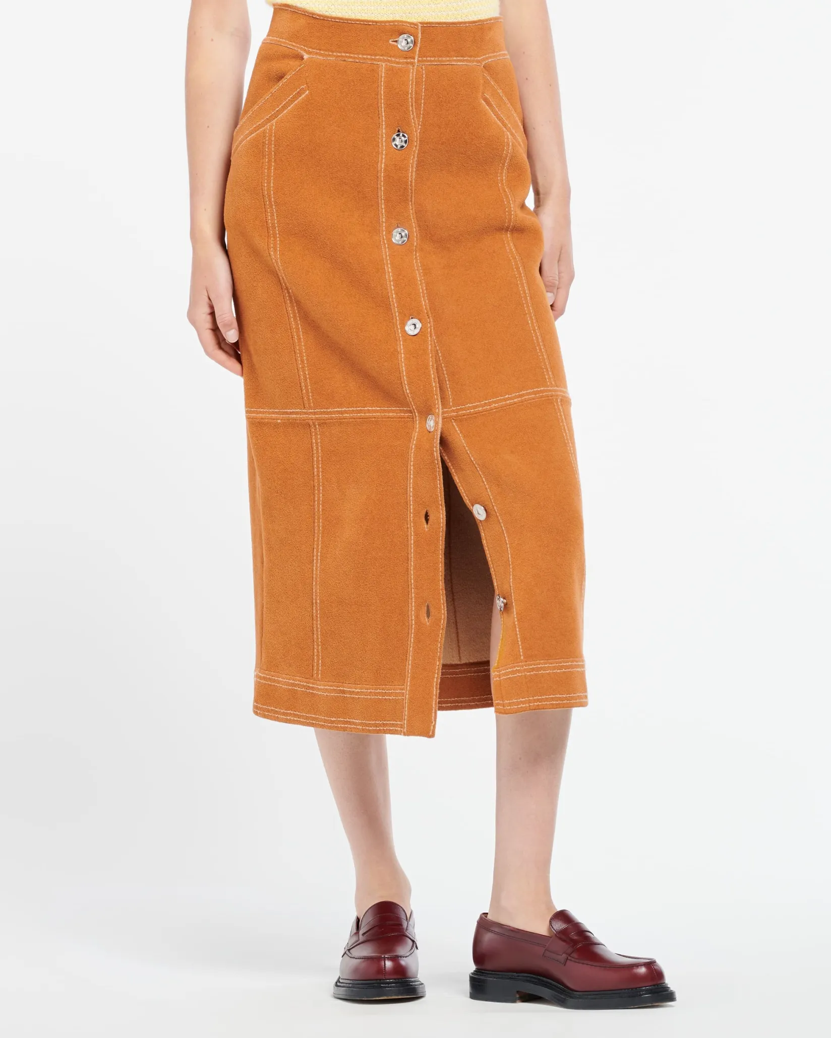 Women Barrie Suede-effect long skirt in cashmere and cotton
