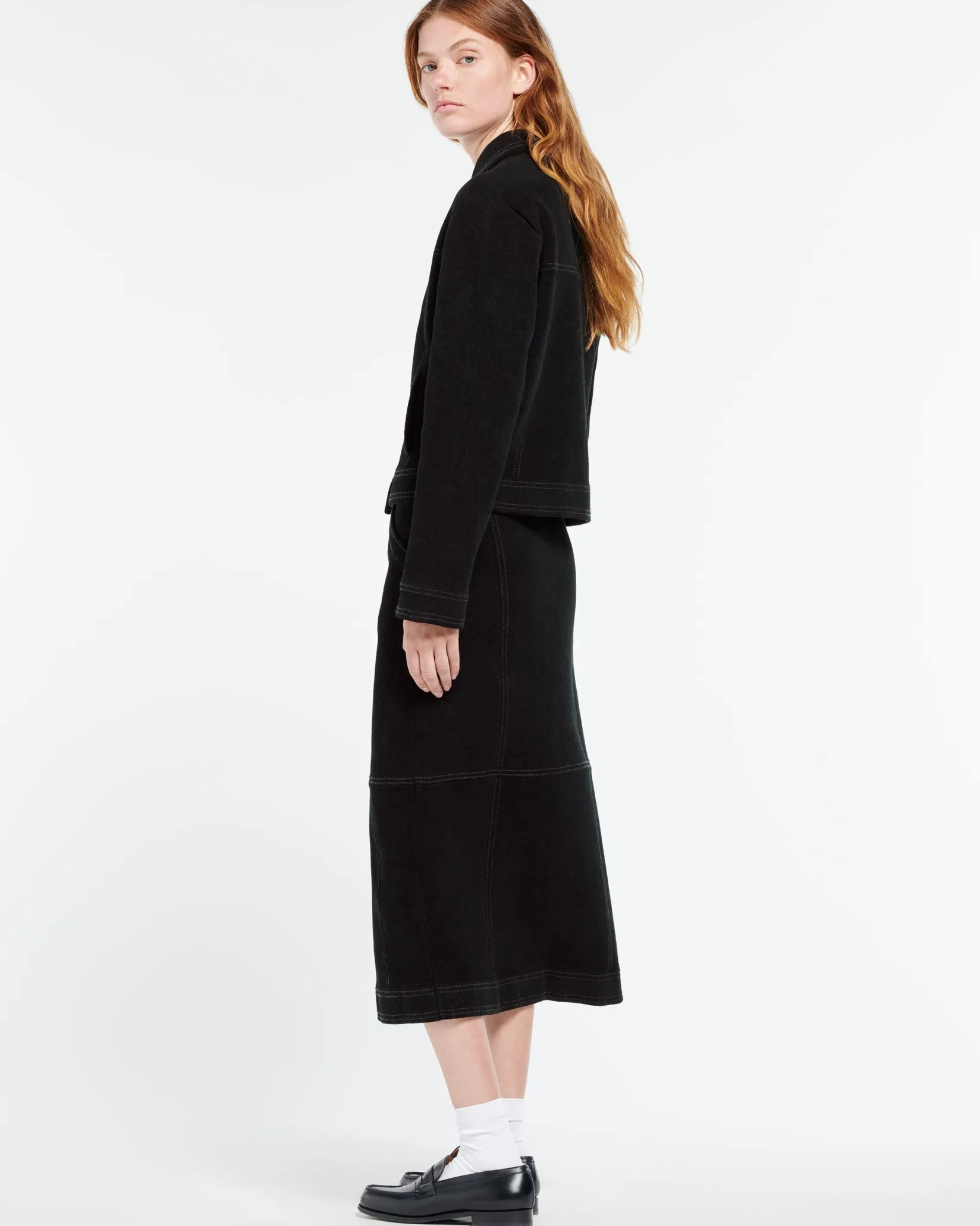 Women Barrie Suede-effect long skirt in cashmere and cotton