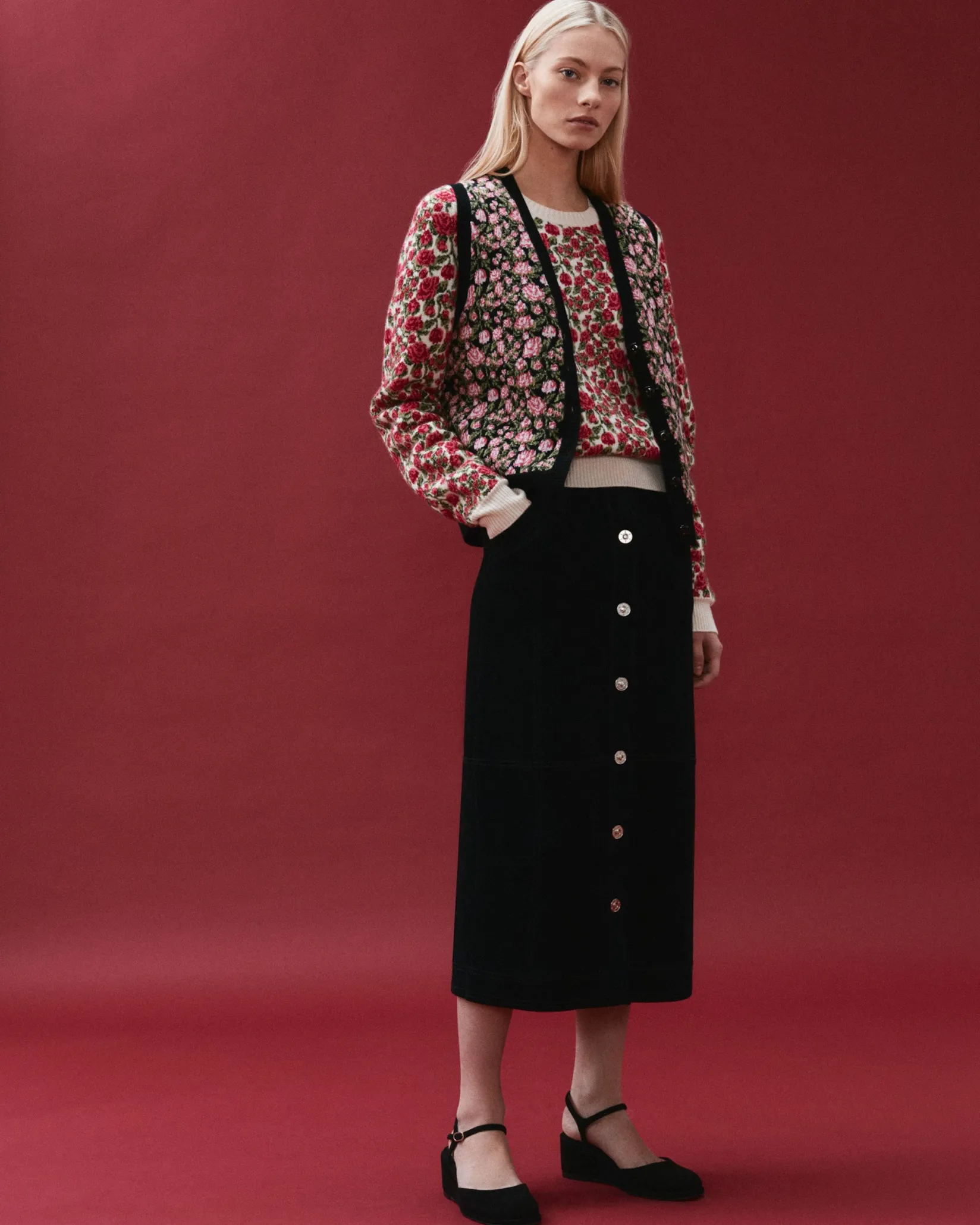 Women Barrie Suede-effect long skirt in cashmere and cotton