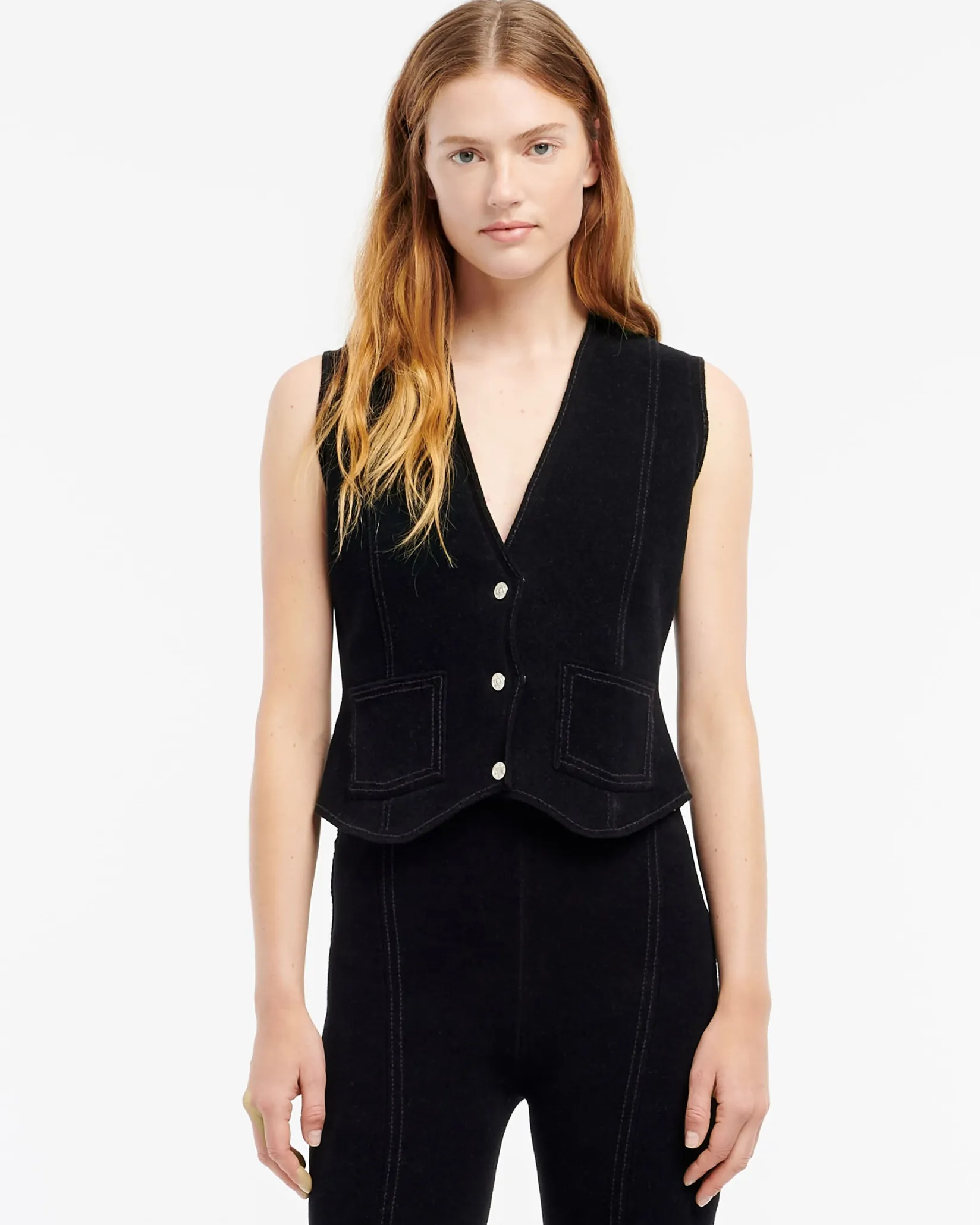 Women Barrie Suede-effect sleeveless jacket in cashmere and cotton